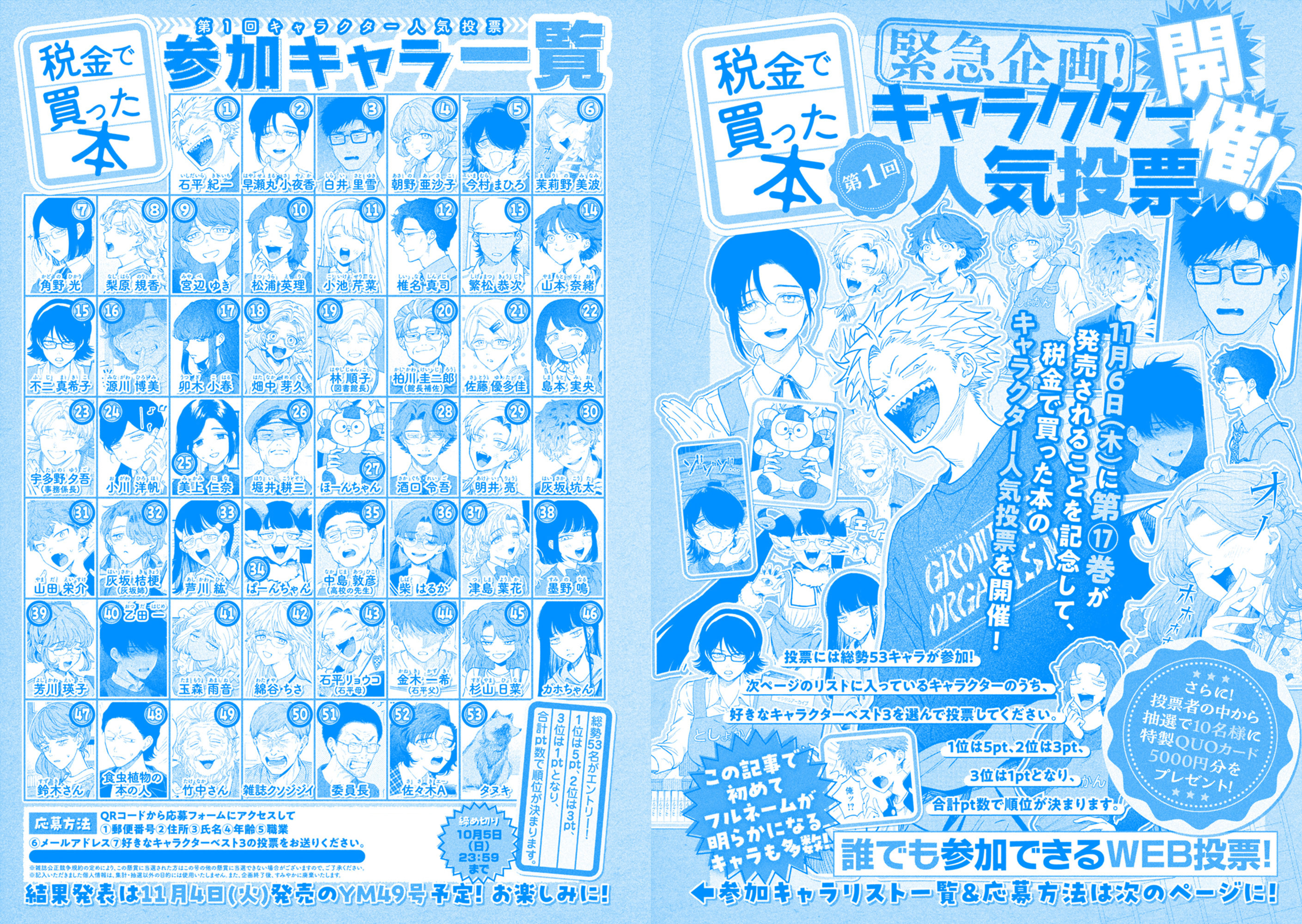 『税金で買った本』第1回キャラクター人気投票!!